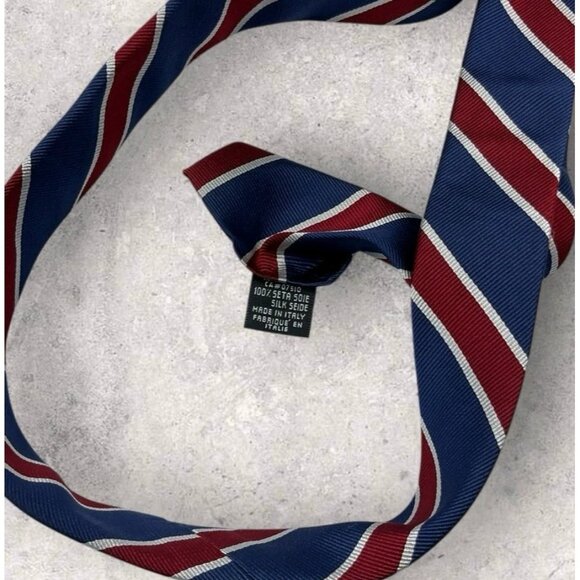 HUGO BOSS RED TAG Silk Tie ITALY Blue Red Striped W:2.5" EUC - Picture 3 of 5
